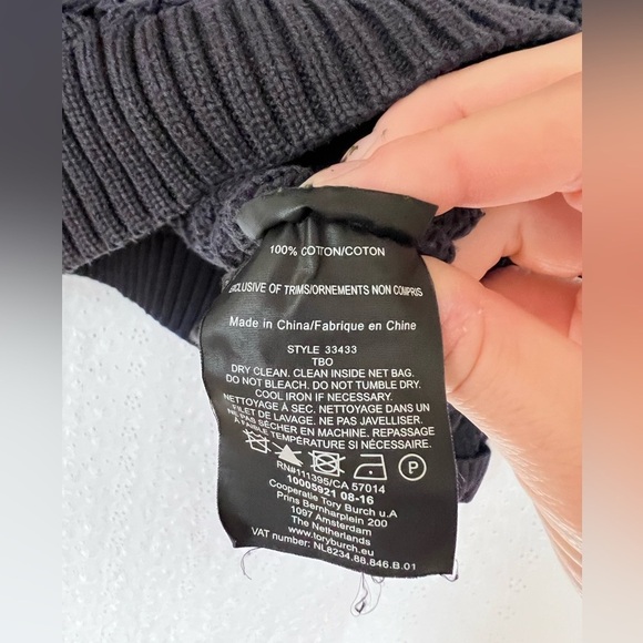 Tory Burch Navy Blue Cable Knit Crewneck Cotton Sweater Medium - Picture 5 of 5